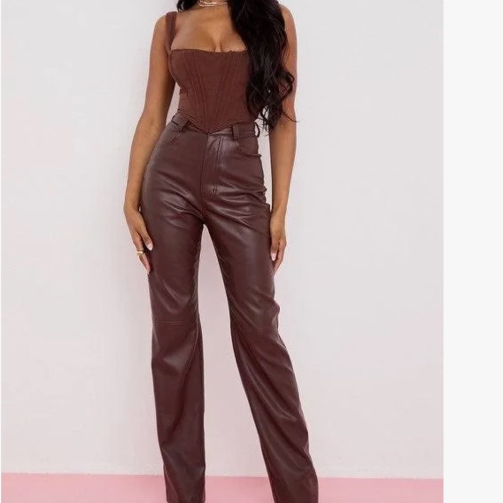 House of Cb - inaya brown stretch vegan leather pants